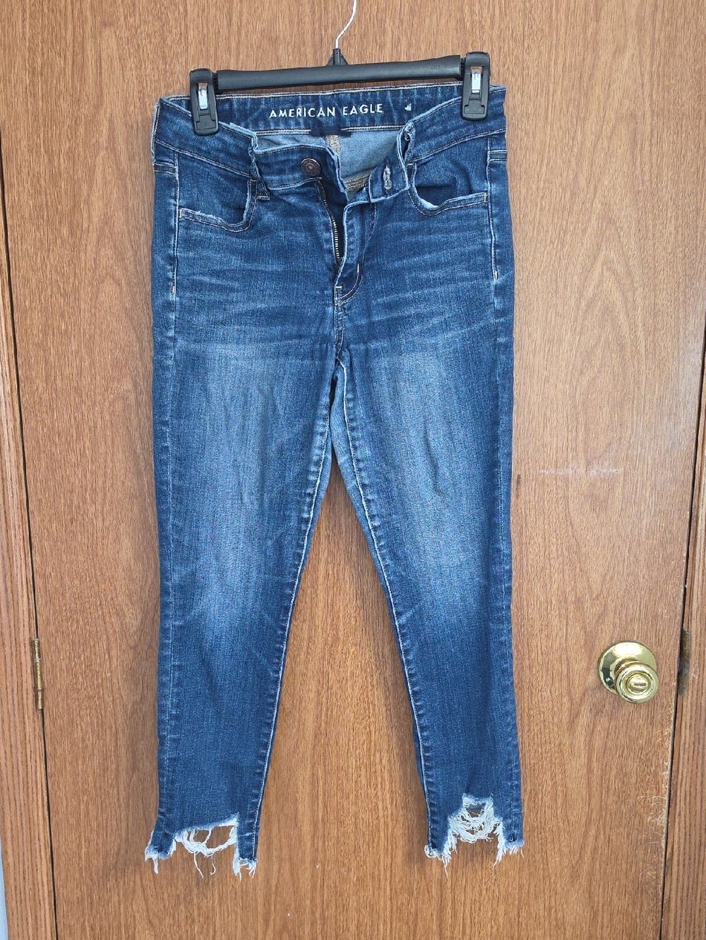 American Eagle Outfitters Dark Blue Frayed Hem Ankle Jeans